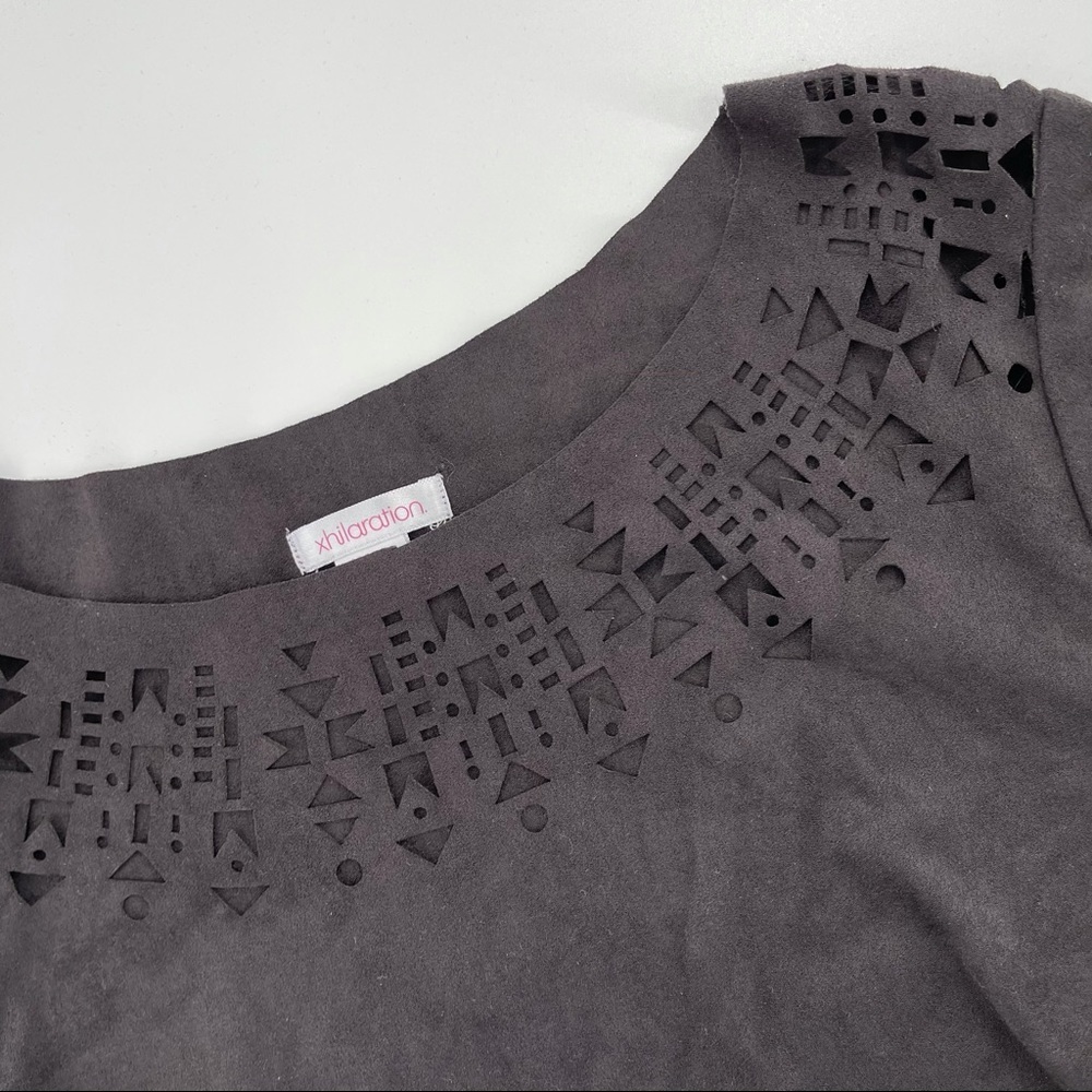 Black Suede Fringe Detailed Top - Picture 2 of 5